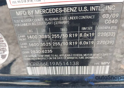 2009 Mercedes-Benz Ml 350 4Matic from USA, damaged, VIN 4JGBB86E19A514138
